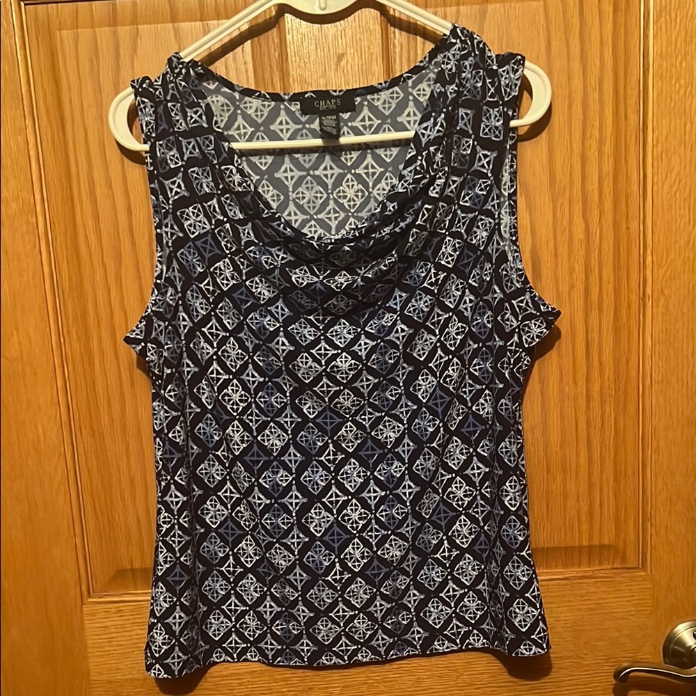 Chaps Blue Tan and White Sleeveless Tank Top